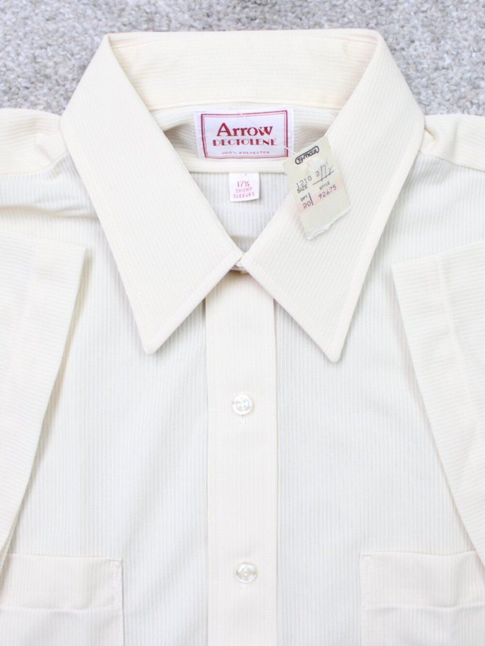 VTG Arrow Dectolene Shirt NWT Mens 17 1/2, Yellow Striped Short Sleeve Old Stock